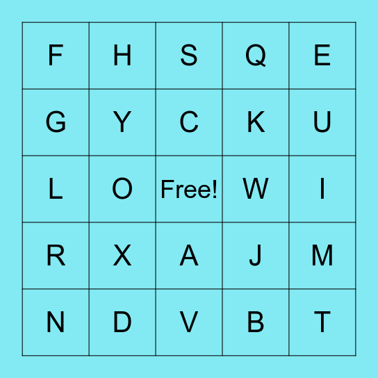 Initial Letter Bingo Card