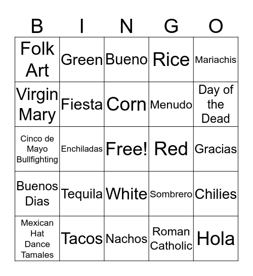 Cinco de Mayo Bingo Card