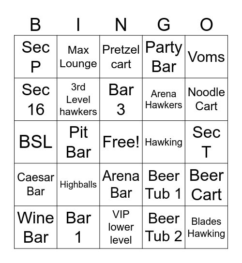 STC Bar Locations Bingo Card