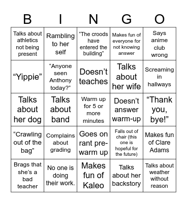 Dollery Stereotypes Bingo Card