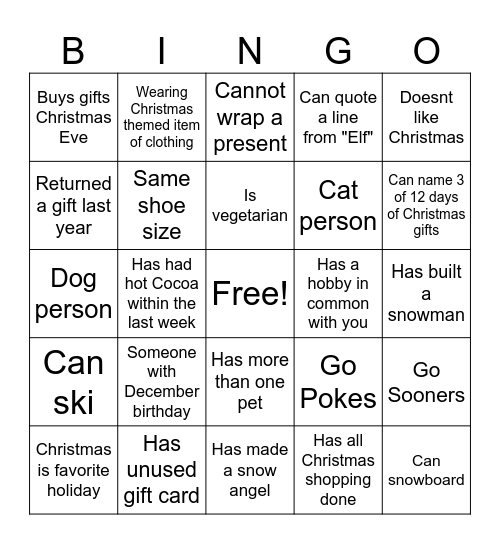 Mingle Bingo Christmas Party Bingo Card