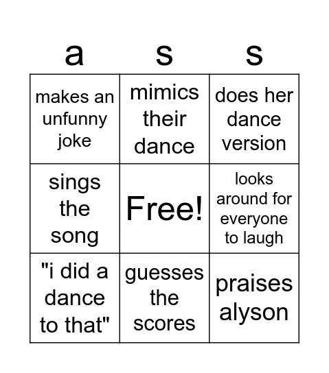 DWTS Grace Bingo Card