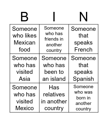 Friends Near and Far Bingo Card