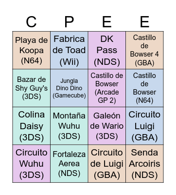 Mario Kart Oleada Bingo Card