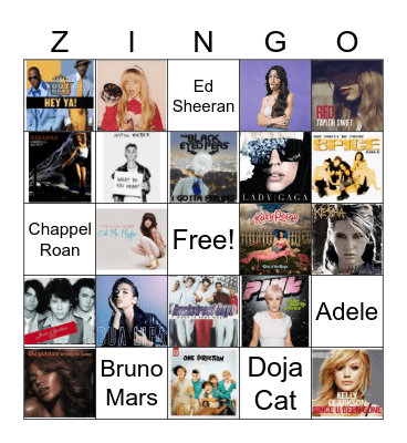 Top/ Pop Hits Bingo Card