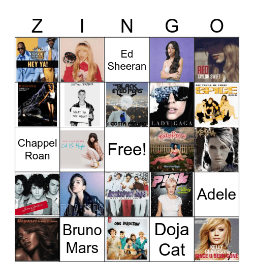 Top/ Pop Hits Bingo Card