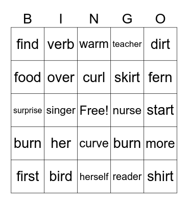 5.2 (HFW, er ,ir, ur,) Bingo Card