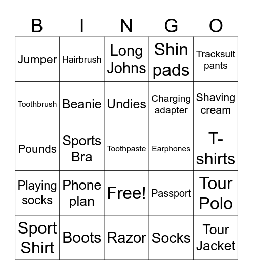 What's in your bag?? Bingo Card