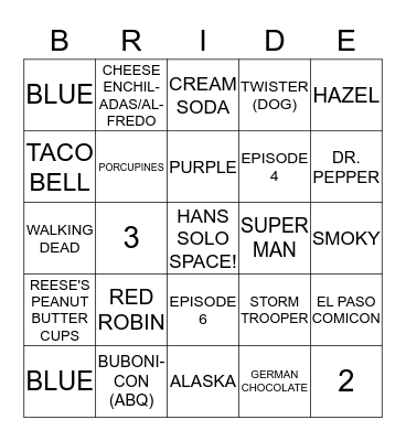 GLENDA'S WEDDING BINGO! Bingo Card