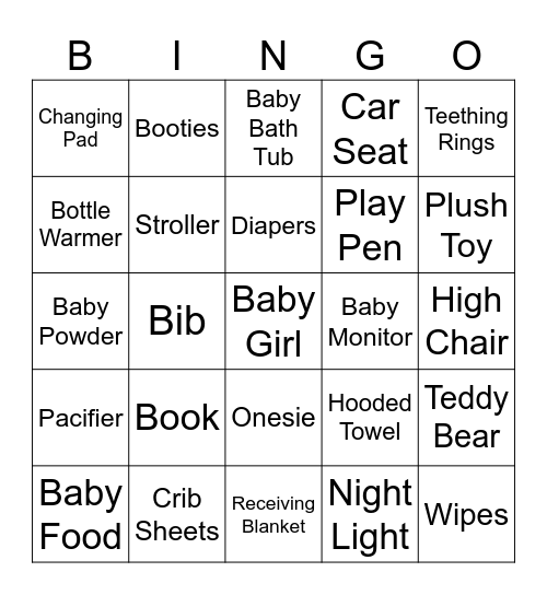 Baby Shower BINGO Card