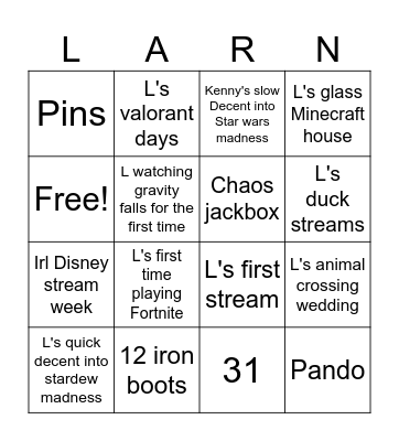 Larn birthday bingo Card