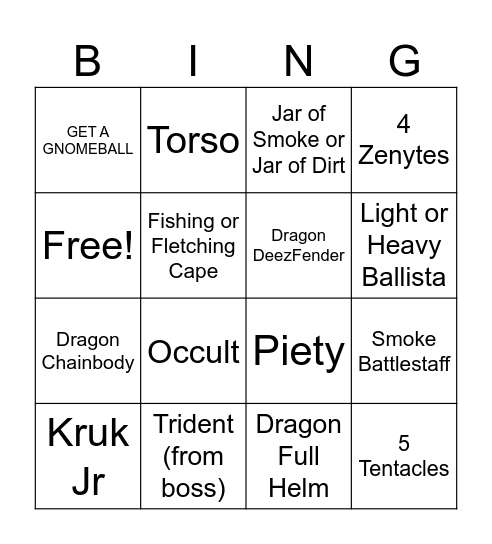 Kandarin Bingo Card