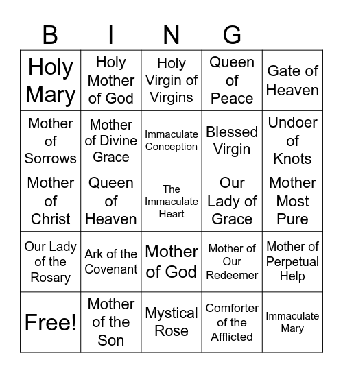 Mary, Mother of God Bingo Card