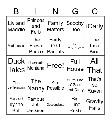 TV/Movie Songs Bingo Card