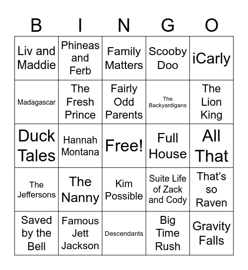 TV/Movie Songs Bingo Card