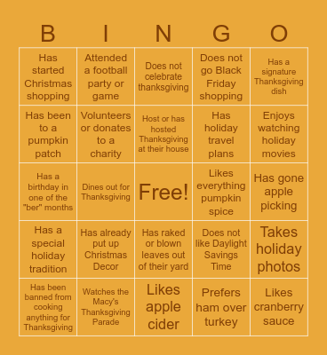 Get To Know Me Bingo: Fall Edition Bingo Card