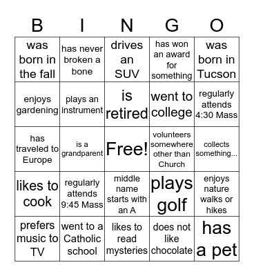 Parish Council Retreat Bingo Card