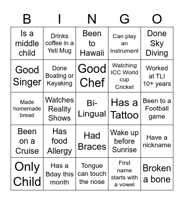 Know your friends Bingo Card