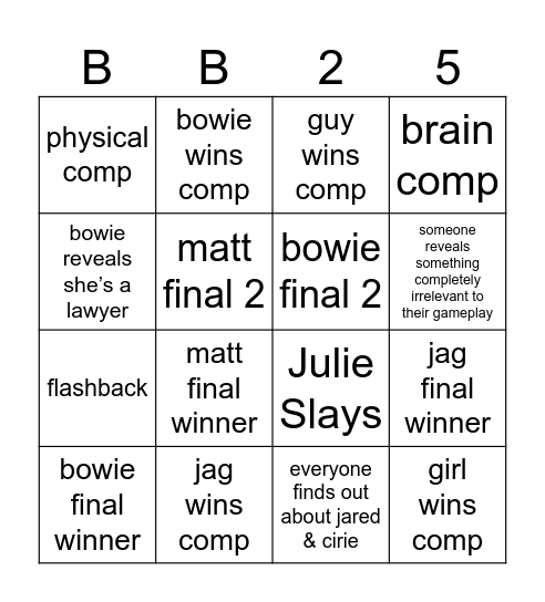 BB25 Finale 🫡 Bingo Card