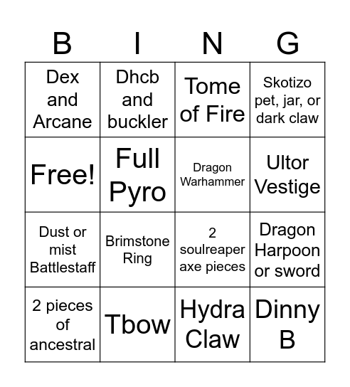 Zeah Bingo Card