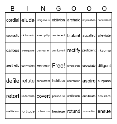 Vocabulary to Know Bingo Card