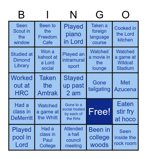 UNH Bingo Card