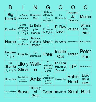 WALT DISNEY RULETE Bingo Card