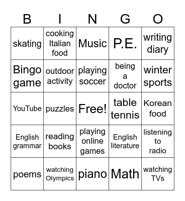 I'm interested in~ Bingo Card