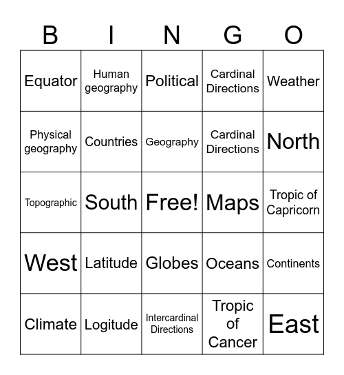 Geography! Bingo Card