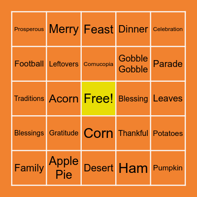 Thanksgiving Bingo Card