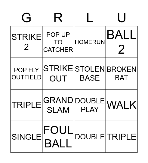 BASEBALL Bingo Card