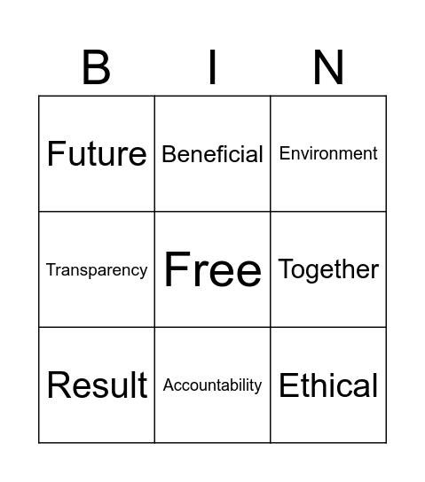 Values Bingo Card