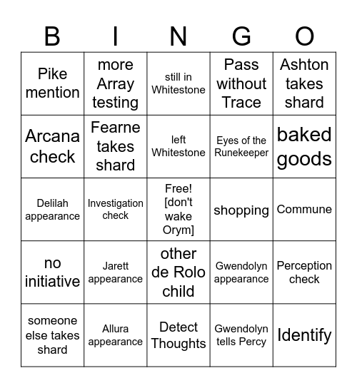 Remember to Bring Your Candelabras, Ladies [Critical Role 3.77] Bingo Card