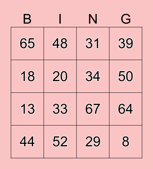 Number Bingo 1-75 Bingo Card