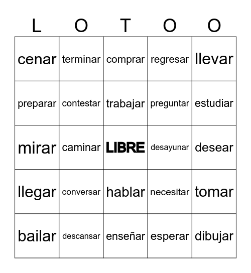 Common -AR verbs Bingo Card