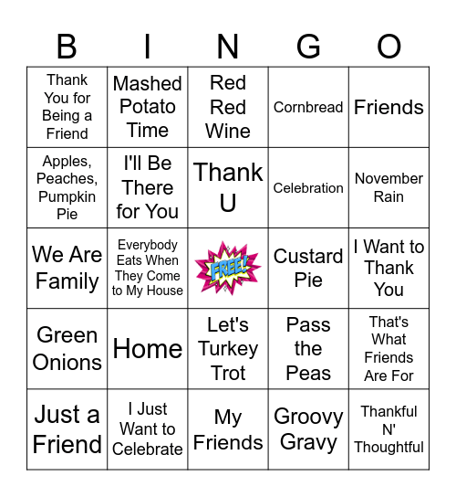 Friendsgiving '23 Bingo Card