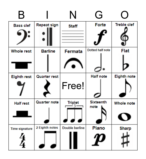 MUSIC SYMBOLS Bingo Card