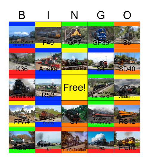 Passenger Trains Galore Bingo Card