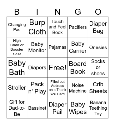 Baby Shower Bingo Card