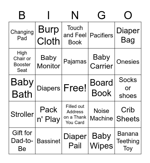 Baby Shower Bingo Card