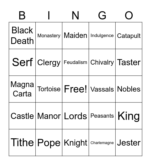 Middle Age BINGO Card