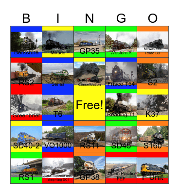 Freight Trains Galore Bingo Card