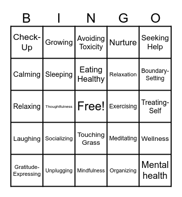 Meditation Bingo Card