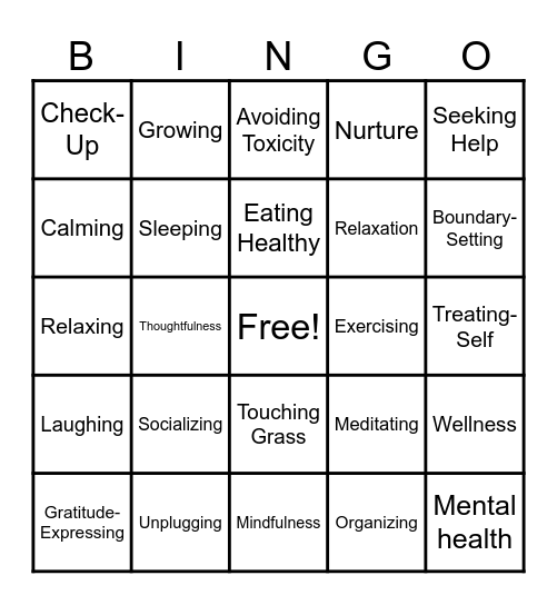 Meditation Bingo Card