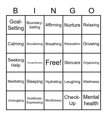 Meditation Bingo Card