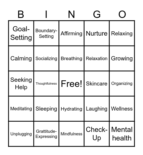 Meditation Bingo Card