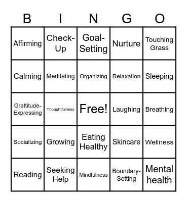 Meditation Bingo Card