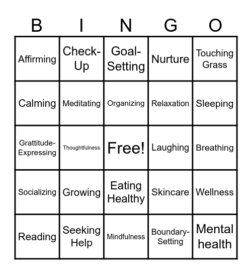 Meditation Bingo Card