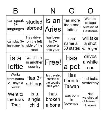Signature Bingo Card