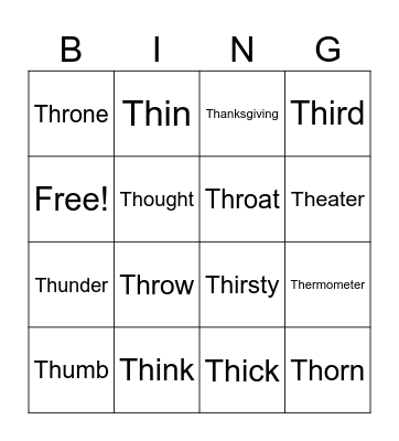 Initial TH Bingo Card